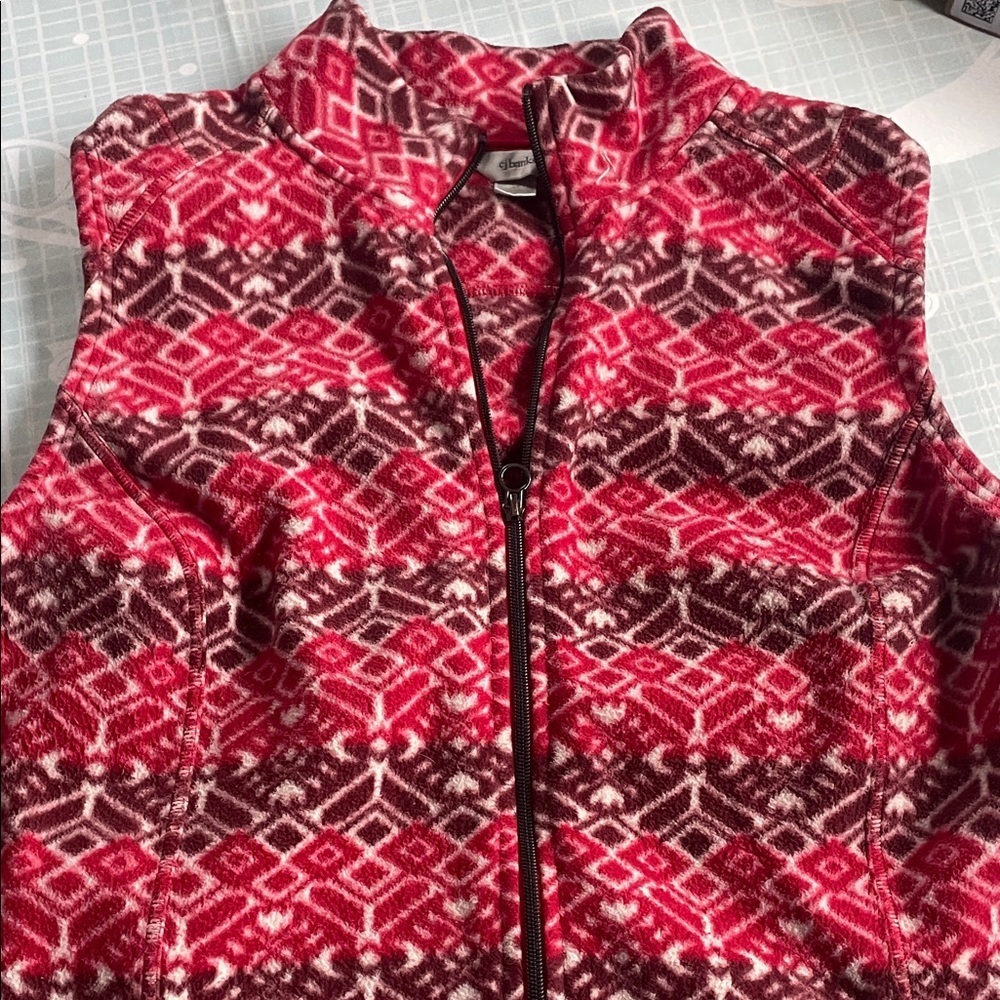 CJ Banks Red and White Geometric Vest